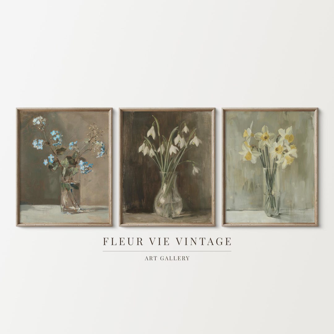 Vintage Floral Wall Art Set of 3 | Botanical Still Life | Cottagecore ...
