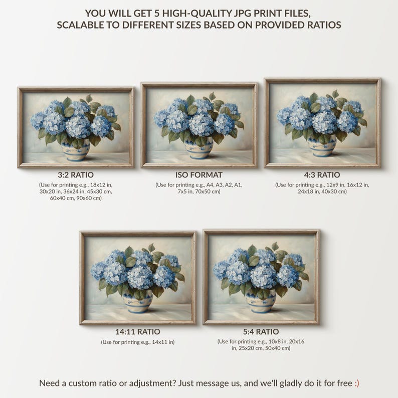 Muted Blue Hydrangea Floral Still Life Printable Wall Art | Digital ...
