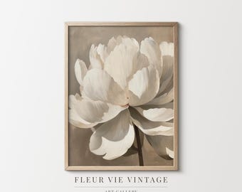 Muted Peony Floral Printable Wall Art | Rustic Modern Flower Painting Digital Download