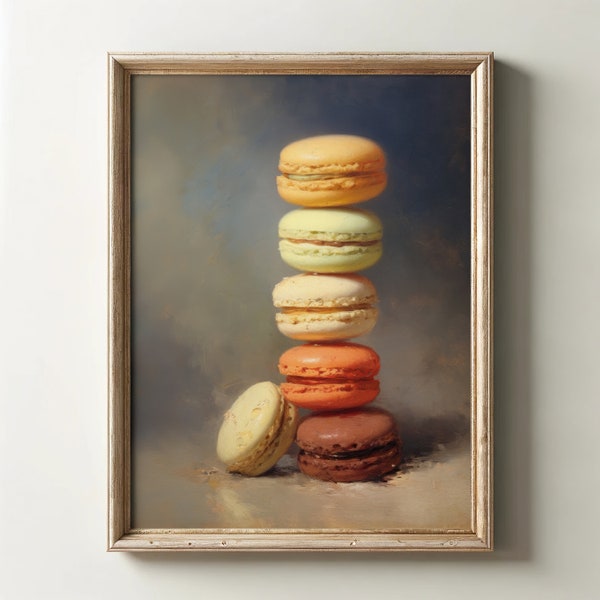 Poster macaron coloré, parfait régal français pour la décoration murale de cuisine