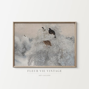 Arte de aves del bosque invernal para una decoración interior minimalista