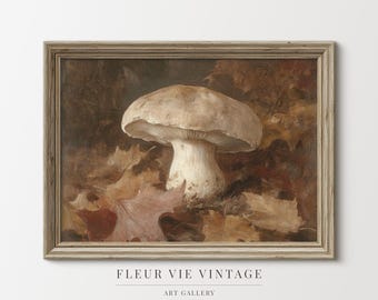 Autumn Mushroom Oil Painting - Printable Wall Art