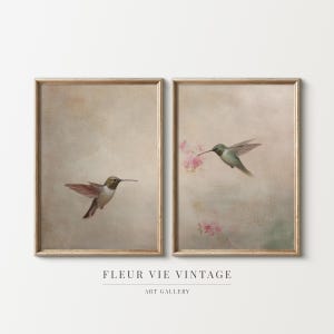 Hummingbird Paintings Set of 2 Wall Art: Printable Birds Art Digital Download