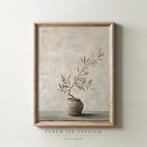 Cuadro de rama de olivo de inspiración vintage: bodegón moderno, arte de pared imprimible / Descarga digital en verde apagado