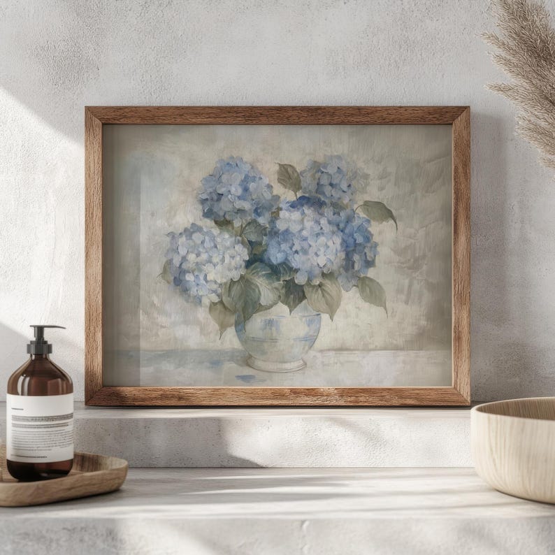 Muted Blue Hydrangea Printable Wall Art: Floral Painting Download for ...