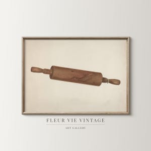 Vintage träkavel akvarell illustration, antikt köksredskap konsttryck, digital nedladdning