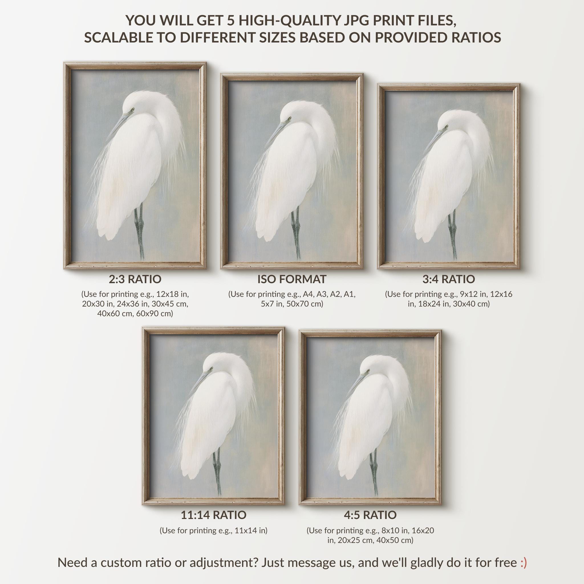 White Egret Painting: Printable Bird Wall Art Digital Download - Etsy