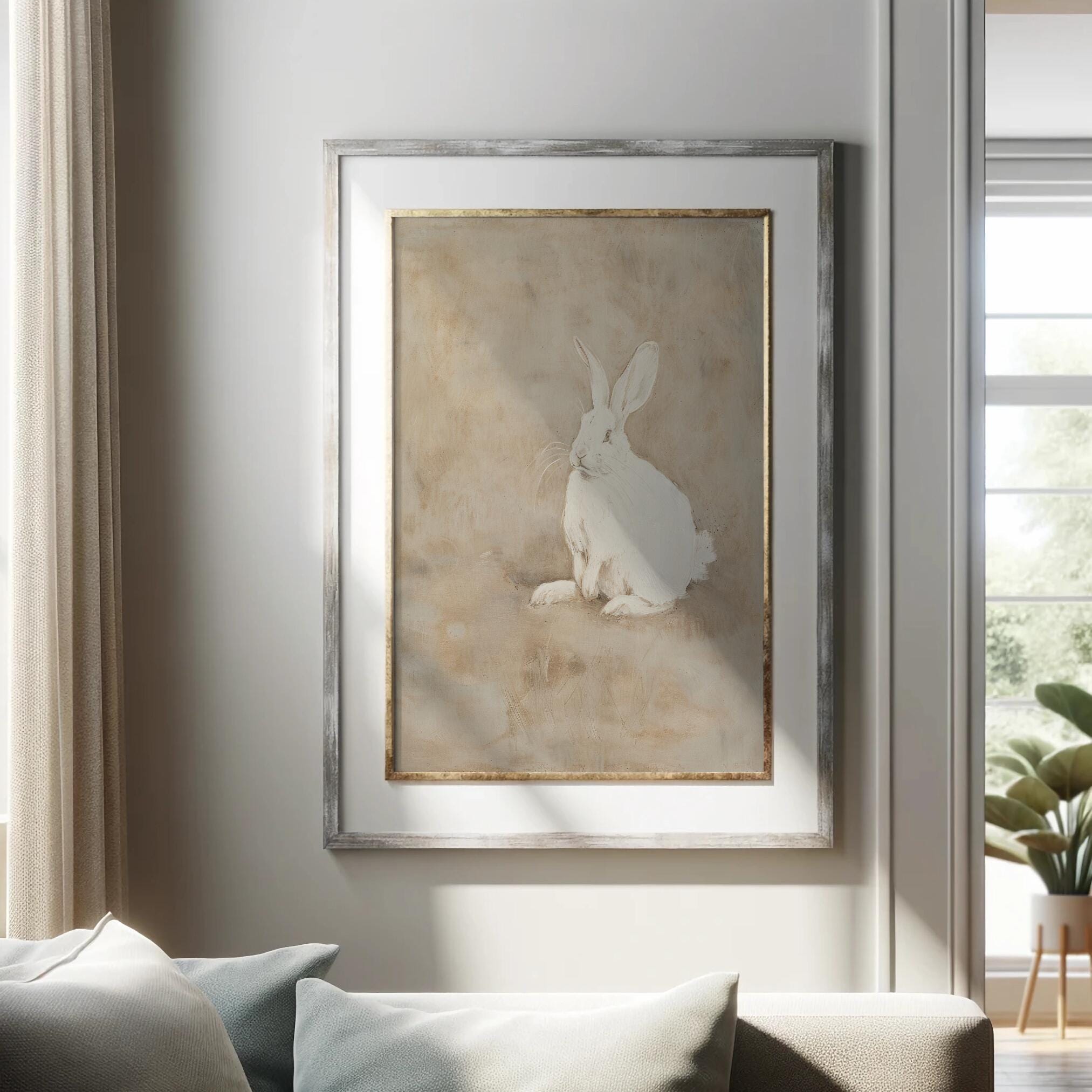 Muted Rabbit Muted Rabbit Oil Painting: Printable Wall Art, Digital Download, Modern ...