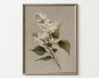 Vintage White Lilac Oil Painting | Spring Floral Canvas Wall Decor | Detailed Botanical Digital Download