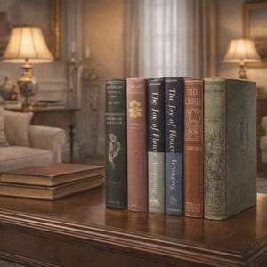 Lot of 9 Vintage Hardcover Books – Mixed Colors – Decorative Shelf Styling