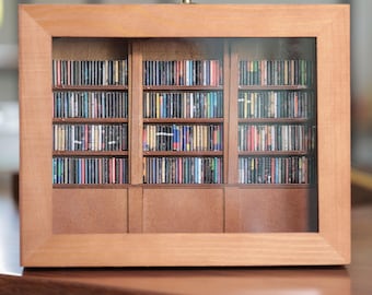 Miniature Bookshelf Art Box • Wooden Display Shelf, Anxiety Theme Décor
