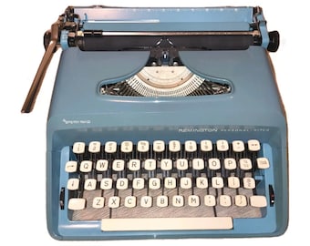 Remington Personal Writer Typewriter • Blue Mid-Century Beauty with Case