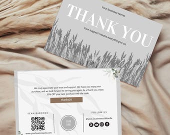 Plantilla minimalista gris para tarjeta de agradecimiento / Inserto editable en Canva (Descarga digital)