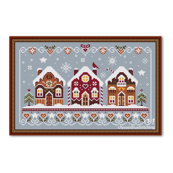 Christmas Gingerbread Houses Sampler, Merry Christmas Houses PDF, Winter Gingerbread House Cross Stitch, Winter Holiday House Sampler