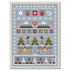 Merry Christmas Cross Stitch Sampler, Christmas Pattern PDF, Christmas Ornament PDF, a gift for Christmas, a gift for an embroideress
