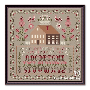 House and Alphabet Cross Stitch Sampler: Old Style Pattern (PDF)