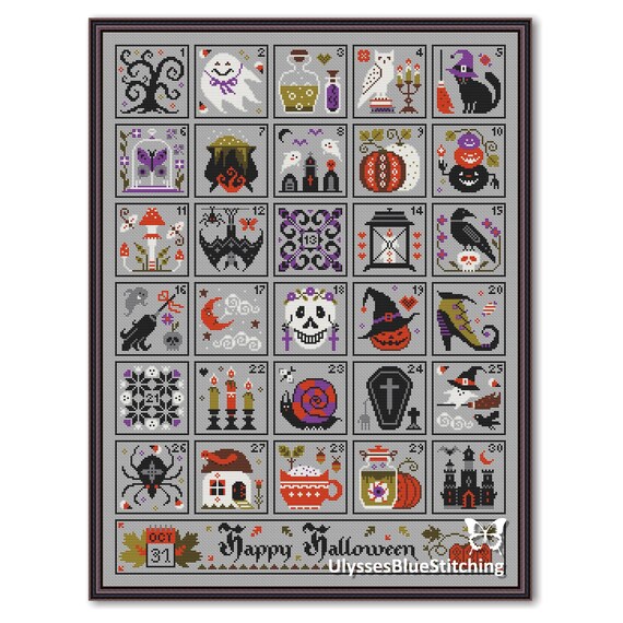 Halloween Advent Calendar Cross Stitch Pattern: Spooky Holiday Decor a Gift for Halloween (PDF)