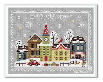 Christmas Town Sampler, Winter House Pattern PDF, Winter House Cross Stitch, Merry Christmas PDF