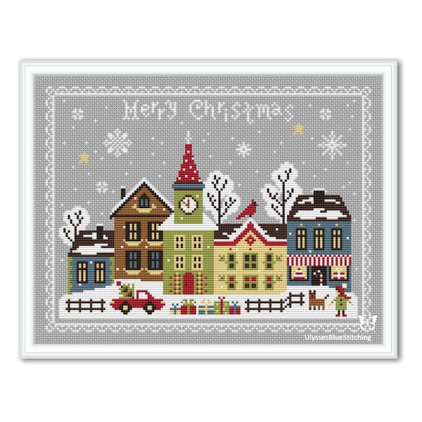 Christmas Town Sampler, Winter House Pattern PDF, Winter House Cross Stitch, Merry Christmas PDF