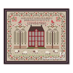 Vintage Alphabet Sampler Cross Stitch Pattern: House & Sheep (PDF Pattern)