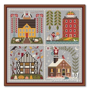 Four Seasons House Cross Stitch Pattern: Winter Spring Summer Autumn a Gift for Christmas (PDF)