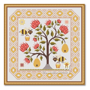 Bees and Honey Cross Stitch Pattern A gift for stitching: Primitive Sampler (PDF)