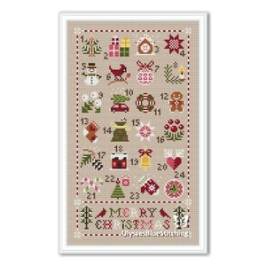 Weihnachtlicher kleiner Adventskalender Kreuzstich Muster ein Geschenk zum Nähen (PDF)