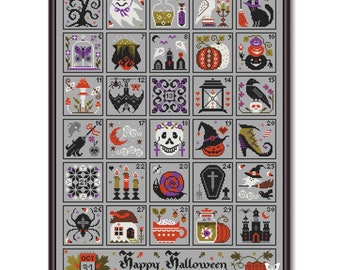 Halloween Adventskalender, Häkelanleitung Kreuzstich PDF, Adventskalender gezählt, Halloween Adventskalender pdf