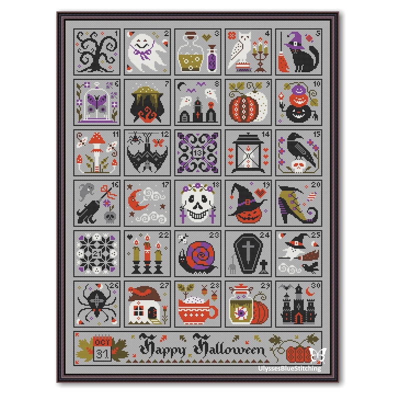 Halloween Advent Calendar from Ulysses Blue Stitching on Etsy