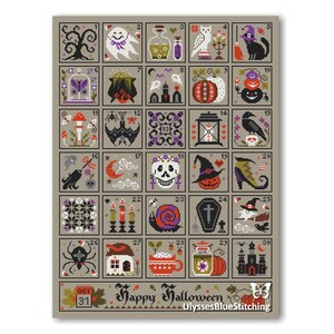 Halloween Advent Calendar, Halloween Pattern Cross Stitch PDF, Happy ...