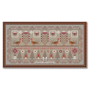 Flowers and Birds Cross Stitch Sampler: Primitive Pattern (PDF)