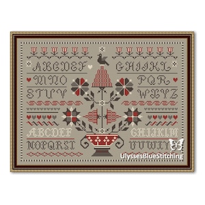 Alphabet Flowers Cross Stitch Pattern: Primitive Sampler (PDF Pattern)