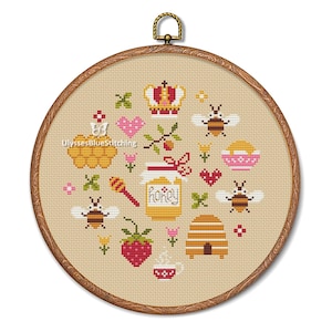Honey Bee Cross Stitch Pattern: Primitive Sampler (PDF Pattern)