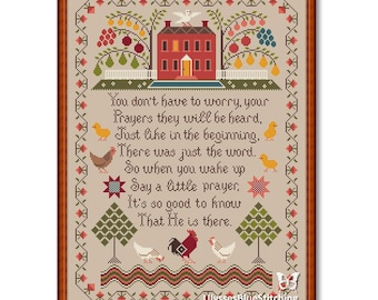 Cross Stitch Sampler #1, Sampler House and Alphabet Primitive, Pattern PDF, a gift for an embroideress, a gift for seamstress