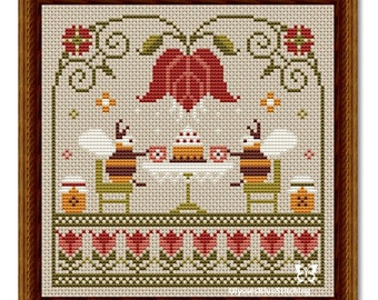 Cross Stitch Happy Bees Sampler, Bee Pattern PDF, Bee Primitive Sampler, Summer Sampler