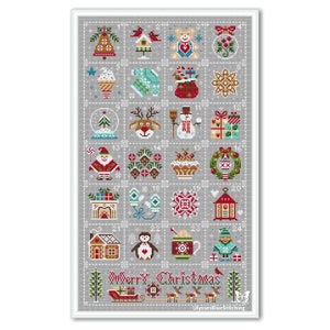 Christmas Advent Calendar, Merry Christmas Pattern Cross Stitch PDF, Christmas Advent Sampler Primitive, Winter Advent Calendar pdf