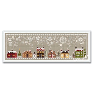 Winter Village Cross Stitch Sampler, Winter House Pattern PDF, Winter House Cross Stitch, Merry Christmas Snowflakes PDF