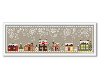 Winter Village Cross Stitch Sampler, Winter House Pattern PDF, Winter House Cross Stitch, Merry Christmas Snowflakes PDF