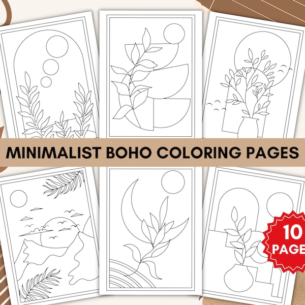 Printable Minimalist Boho Coloring Pages, Aesthetic Gifts for Women Teen Girls