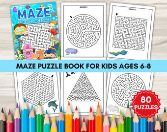 Maze Activity Book for Kids Ages 6-8 | Printable Brain Games Puzzles for Boys & Girls