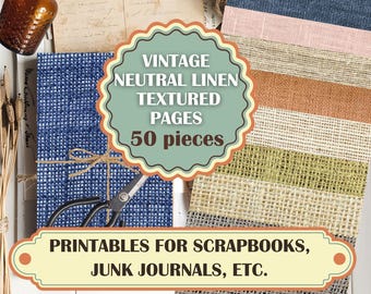 Linen Burlap Texture Digital Paper: 50 Neutral Scrapbook Pages (Digital Download)