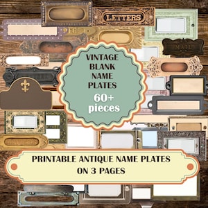 Placas de identificación antiguas en blanco para imprimir, placas de identificación antiguas para descargar, placas de identificación antiguas de metal neutro para revistas basura, material efímero digital