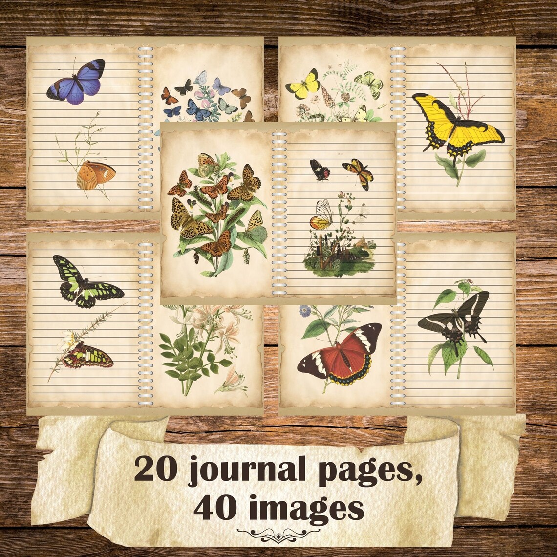 Printable Vintage Butterfly Junk Journal Kit: Ephemera Pages (digital ...