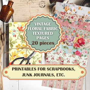 Vintage Stoff texturierte Seiten, 22 druckbare antike romantische nahtlose Blumenmuster, shabby chic Rosen, US letter und A4 Hintergrund
