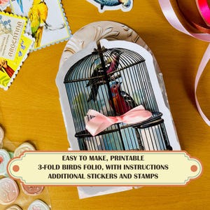 In-folio vintage imprimable pour journal indésirable Birds, chemise de journal, enveloppes, pochettes, autocollants, timbres, ephmera sur 15 pages, journal cottagecore