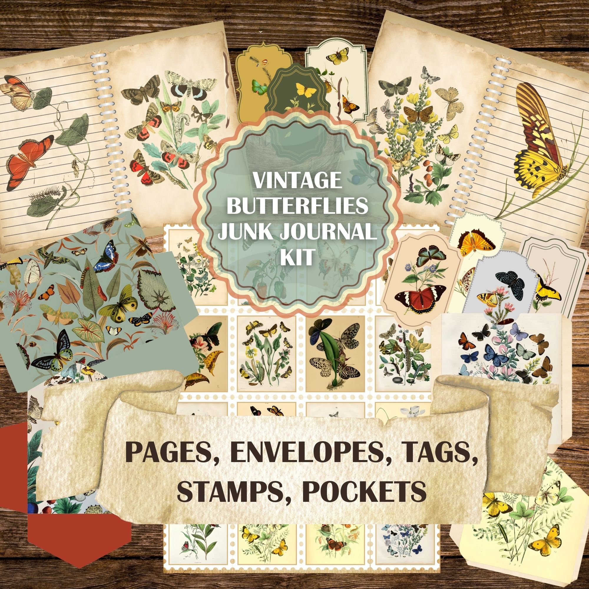 Printable Vintage Butterfly Junk Journal Kit: Ephemera Pages (digital ...