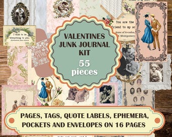 Valentines Vintage Junk Journal Kit: Romantic Ephemera (Digital Download)