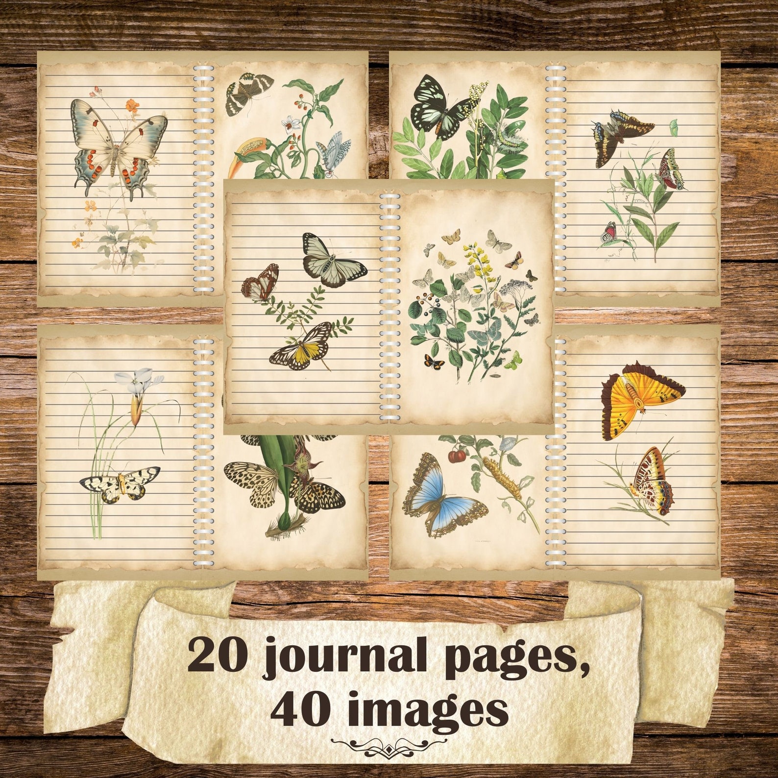 Printable Vintage Butterfly Junk Journal Kit: Ephemera Pages (digital ...