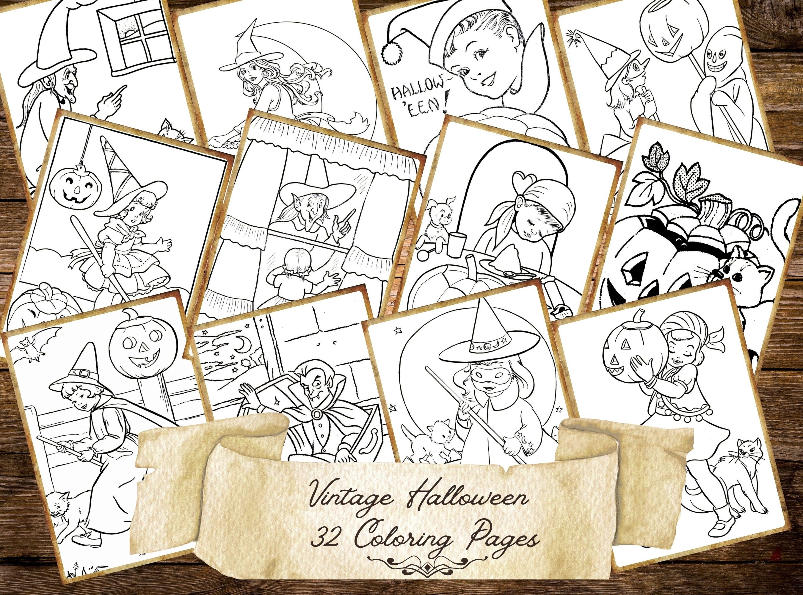 32 Pieces Vintage Halloween Coloring Pages Kids Halloween - Etsy