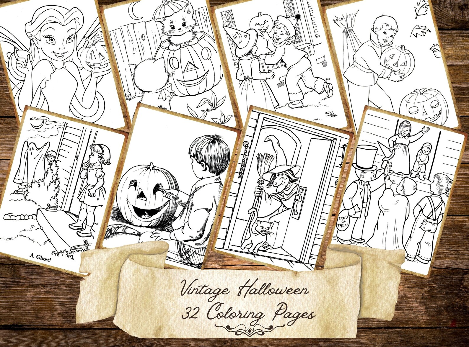 32 Pieces Vintage Halloween Coloring Pages Kids Halloween - Etsy